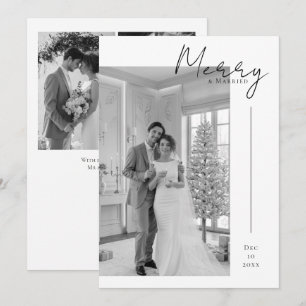 Merry and Married Newly Wed Personalized 4 Photo Holiday Card