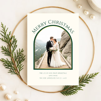 Merry And Married Newlywed Arch Photo Christmas Holiday Card