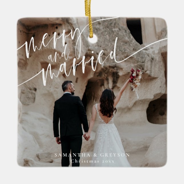 Merry And Married Newlywed Ceramic Ornament (Front)