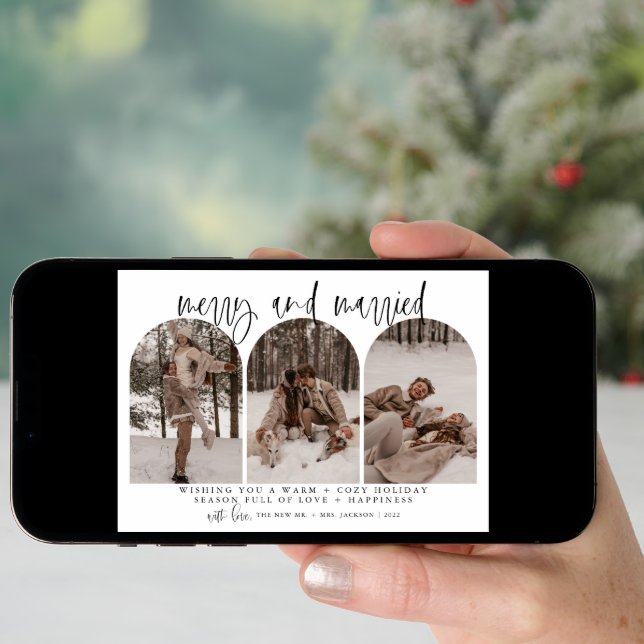 Merry And Married Newlywed Christmas Card Modern (Front Digital)