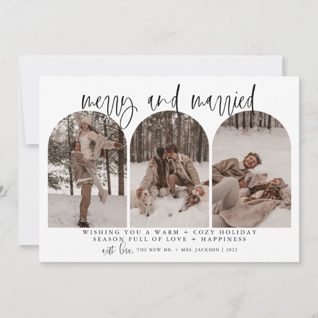 Merry And Married Newlywed Christmas Card Modern (Front)