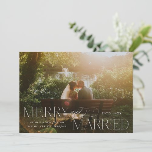 Merry and Married Newlywed Christmas Photo Holiday Card