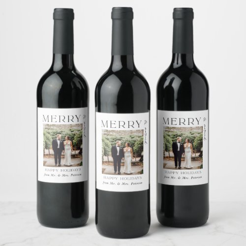 Merry and Married Newlywed Christmas Wedding Favor Wine Label