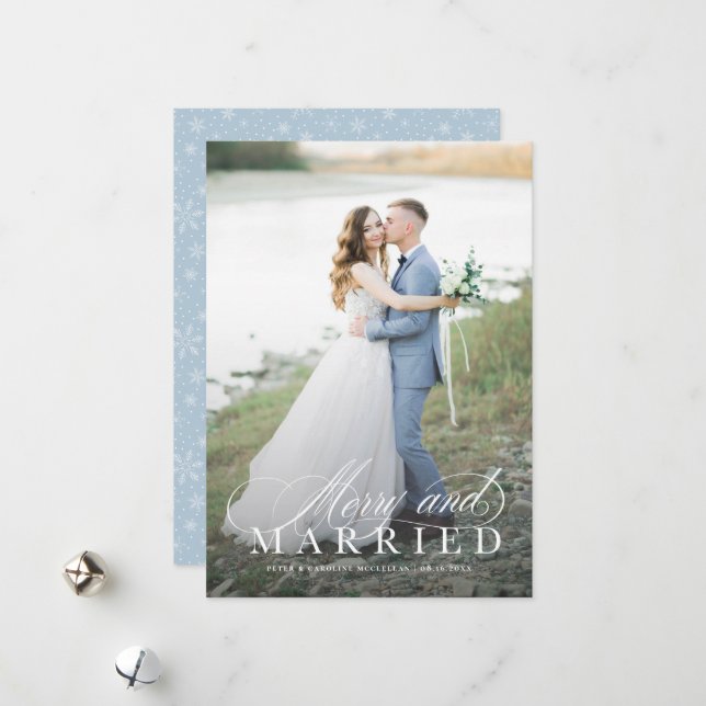 Merry and Married Newlywed Holiday Photo Card (Front/Back In Situ)