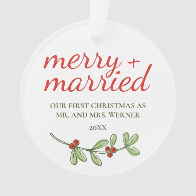 Merry and Married Newlywed Ornament (Front)