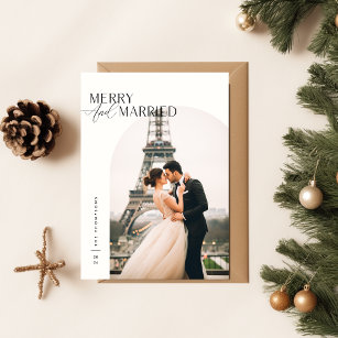 Merry And Married Newlywed Photo Christmas Card
