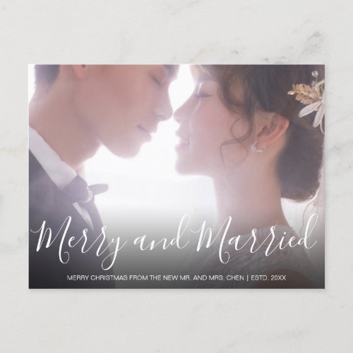 Merry and Married Newlywed Photo Christmas Holiday Postcard