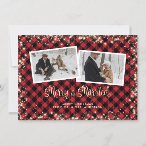 Merry and Married Newlywed Red Photo Christmas Holiday Card