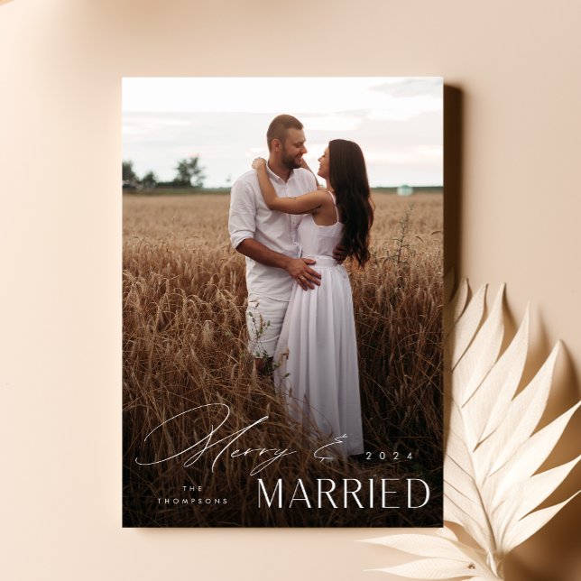 Merry And Married Newlywed Wedding Overlay Photo Holiday Card (Creator Uploaded)