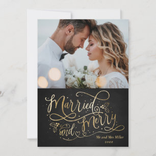 Merry And Married Newlyweds 1st Christmas Photo Holiday Card