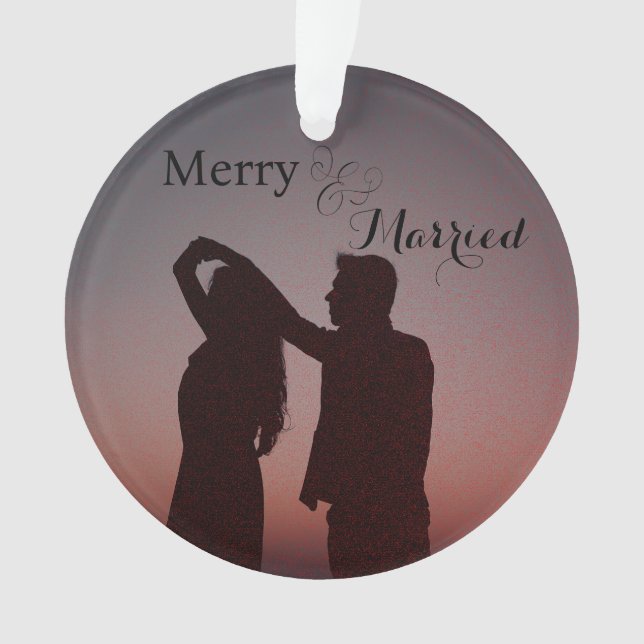 Merry and Married Newlyweds Christmas 2 Photo Ornament (Front)