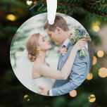 Merry and Married | Newlyweds First Christmas Ornament<br><div class="desc">A simple, elegant newlyweds wedding holiday christmas tree ornament in a modern minimalist design style with a classic typography "merry and married" and a chic sophisticated feel. Your photo and the text can easily be personalized with your name and greeting for a unique one of a kind wedding design in...</div>