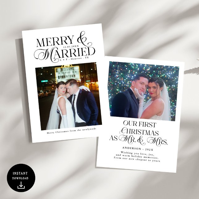 Merry and Married Newlyweds Photo First Christmas Holiday Card (Creator Uploaded)