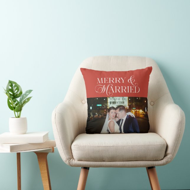 Merry and Married Newlyweds Photo First Christmas  Throw Pillow (Chair)