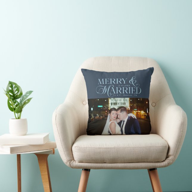 Merry and Married Newlyweds Photo First Christmas  Throw Pillow (Chair)