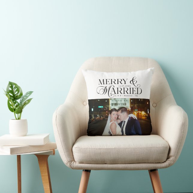 Merry and Married Newlyweds Photo First Christmas  Throw Pillow (Chair)