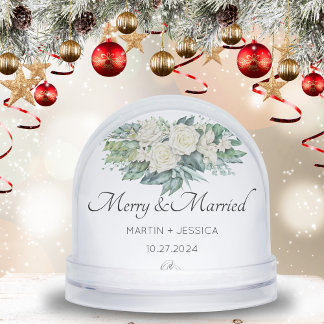 Merry And Married Our First Christmas Floral Snow Globe