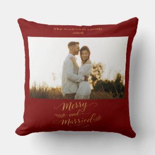 Merry and Married Personalized Wedding Christmas Throw Pillow