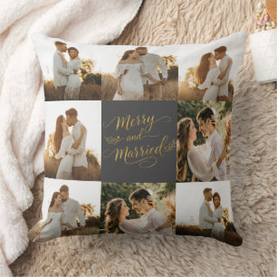 Merry and Married Personalized Wedding Christmas Throw Pillow