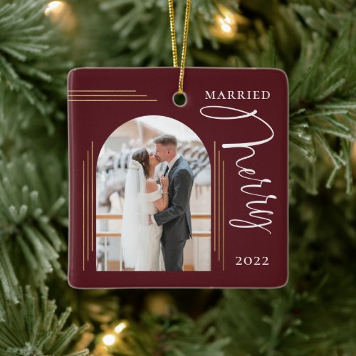 Merry and Married Photo Arch Frame    Ceramic Ornament