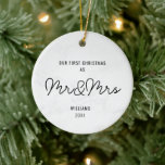 Merry and Married Photo Cute Simple Ceramic Ornament<br><div class="desc">First Married White Marble custom photo Ceramic Ornament</div>
