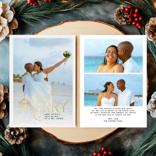 Merry and Married Photo Newlyweds Christmas Foil Holiday Card