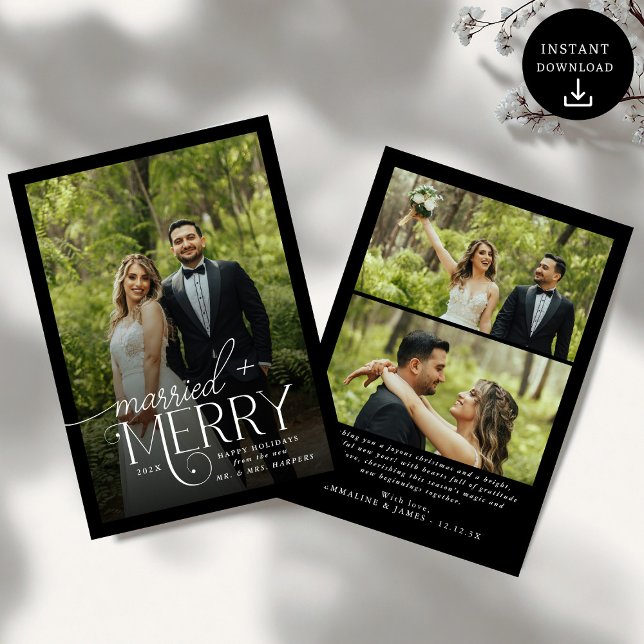 Merry and Married Photo Newlyweds Christmas Holida Holiday Card (Creator Uploaded)