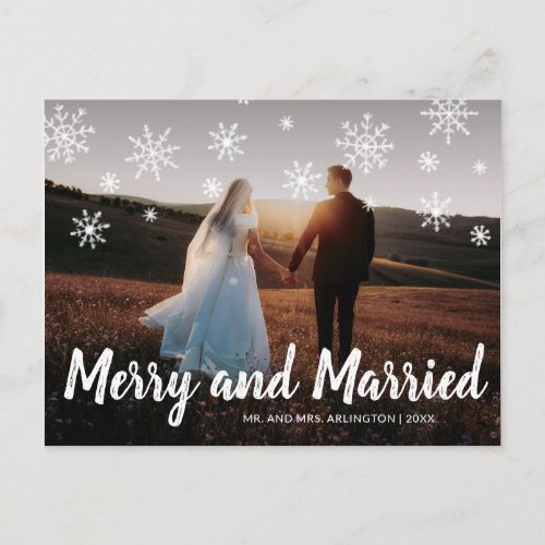 Merry and Married Photo Newylwed Christmas Holiday Postcard