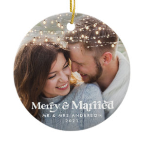 Merry and married photo wedding Christmas Twinkle  Ceramic Ornament