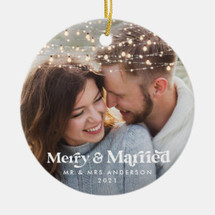 Merry and married photo wedding Christmas Twinkle  Ceramic Ornament