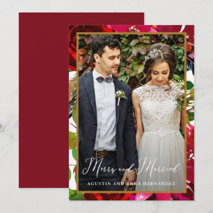 Merry and Married Red Floral Holiday Greeting Card