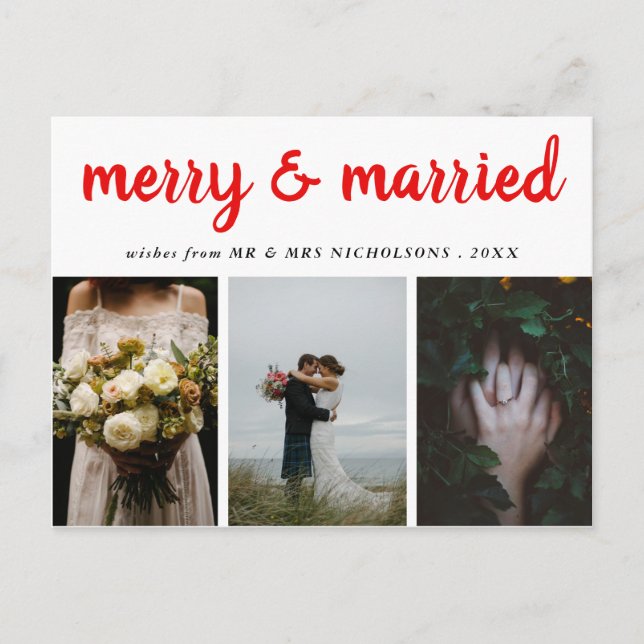 Merry And Married | Red Script Holiday Photo (Front)