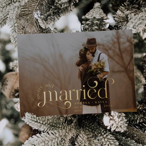 Merry and Married Retro Swirl Holiday Photo