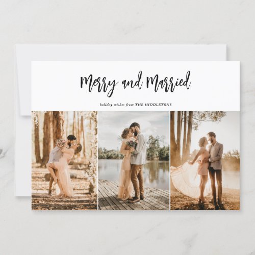 Merry and Married Script Christmas Couple Photo  Holiday Card