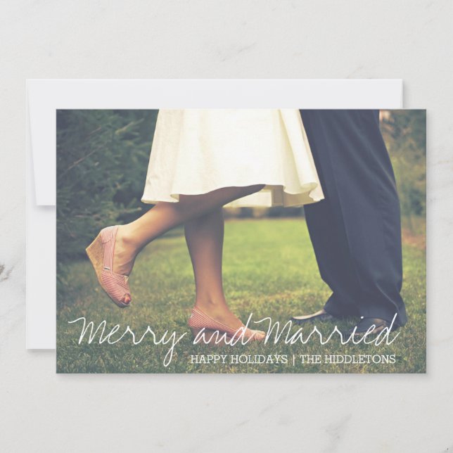 Merry And Married Script First Christmas Photo Holiday Card (Front)