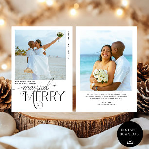 Merry and Married Script Photo Christmas Newlyweds Holiday Card