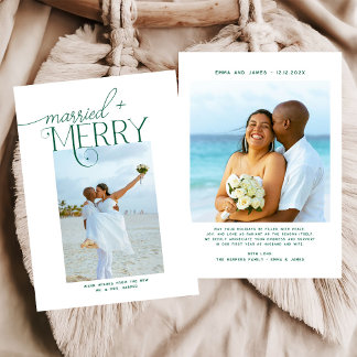 Merry and Married Script Photo Christmas Newlyweds Holiday Card