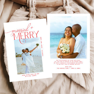 Merry and Married Script Photo Christmas Newlyweds Holiday Card