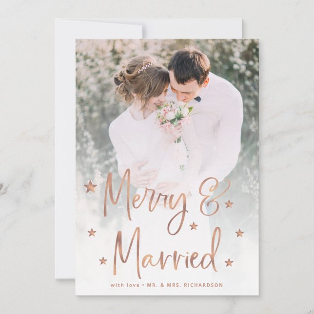 Merry and Married | Script Stars and Photo Holiday Card (Front)