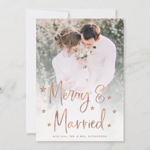 Merry and Married  Script Stars and Photo Holiday Card
