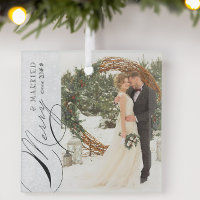 Merry and Married Script Vertical Photo Snowflake