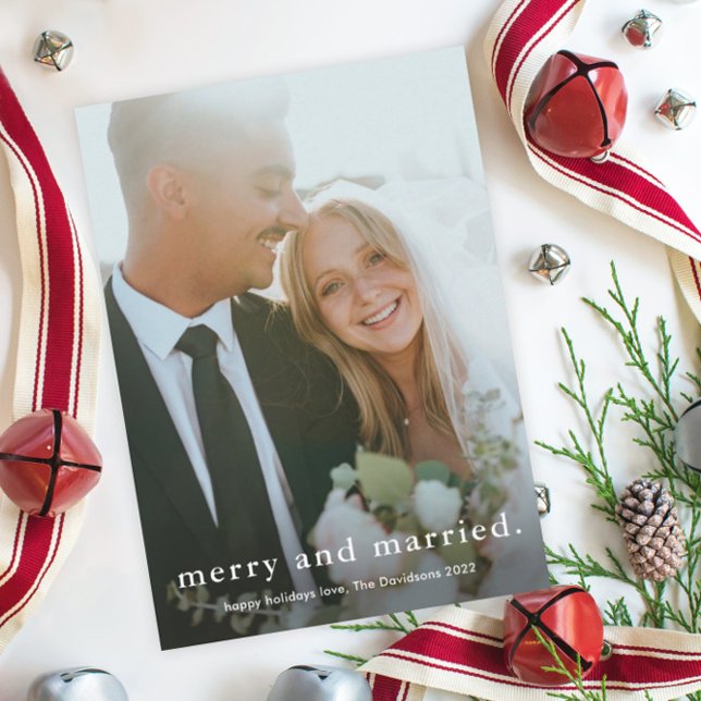 Merry and Married Simple Wedding Photo Christmas Holiday Card (Creator Uploaded)