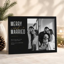 Merry and Married Split Photo Newlywed Christmas