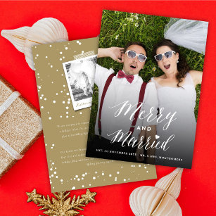 Merry And Married Trendy Script Photo Wedding  Holiday Card