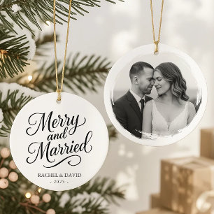 Merry and Married – Two-Sided Wedding Photo Ceramic Ornament
