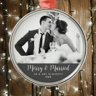 Merry and Married Vintage & Timeless Newlyweds  Metal Ornament