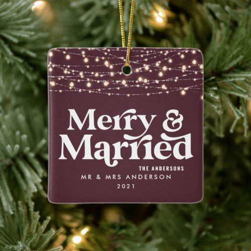Merry and married wedding Christmas Twinkle light  Ceramic Ornament