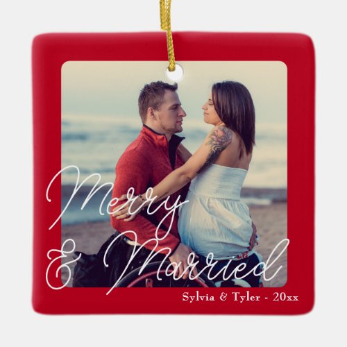 Merry and Married Wedding Newlywed Ceramic Ornament