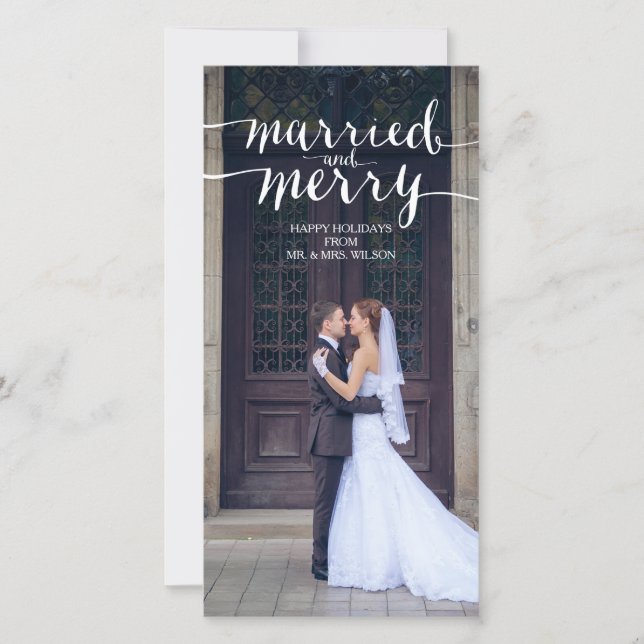 MERRY AND MARRIED WHITE HOLIDAY PHOTO CARD (Front)