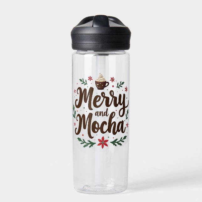 Merry and Mocha Drink Christmas Coffee Xmas  Water Bottle (Front)
